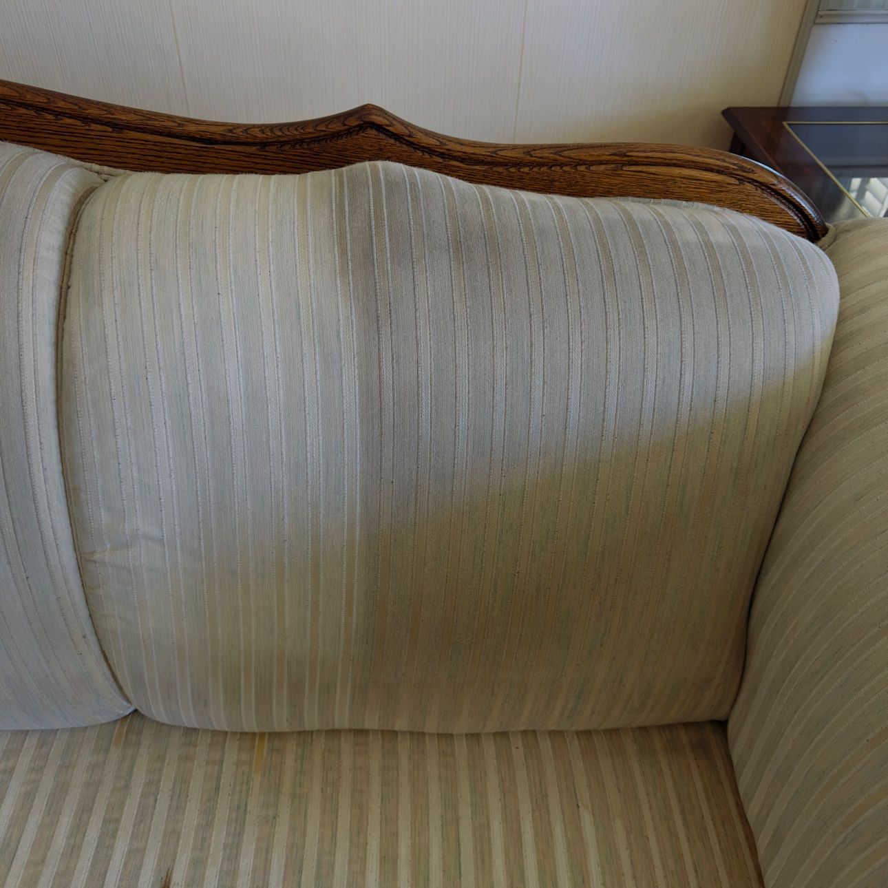 Striped sofa half cleaned