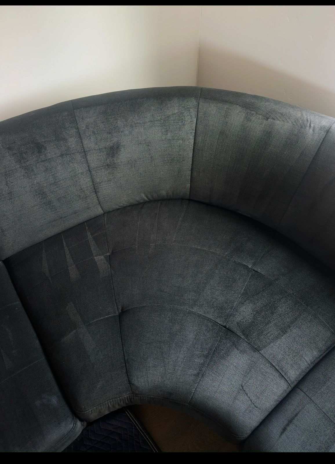 Gray loveseat after cleaning